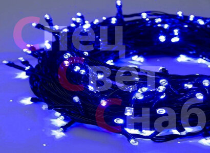 Уличная гирлянда-нить 20 м Бело-синяя. 200 LED. Провод темный. Мигание.