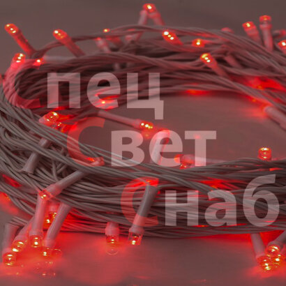  Гирлянда-нить уличная Красная 10 м. LED 100. Провод белый.